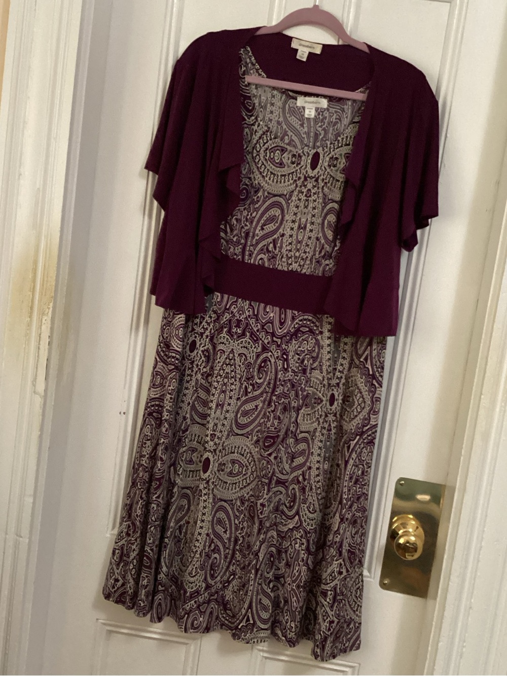 dressbarn Purple and Cream Paisley Dress Set
